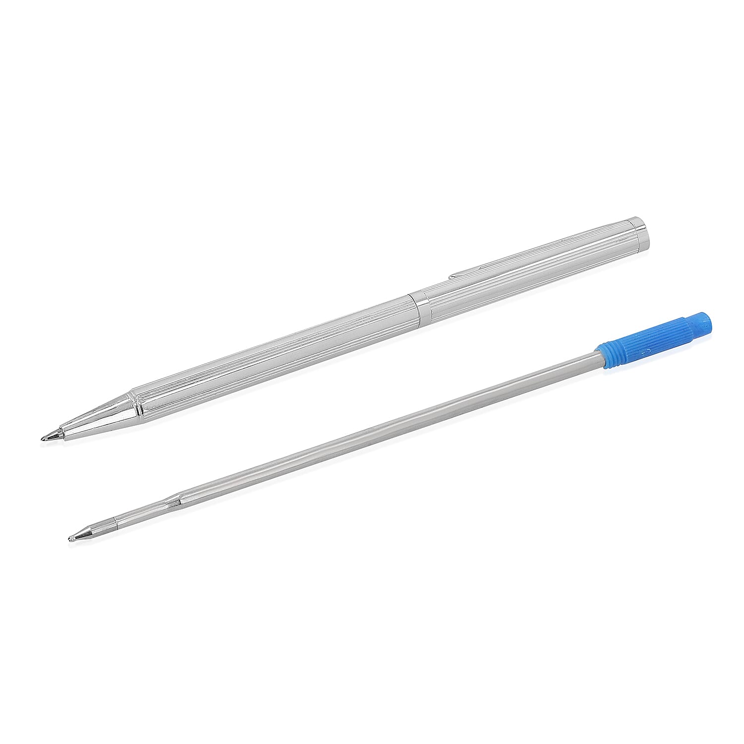 925 Sterling Silver Straight Lines Pattern Ball Pen with 1 Extra Refill, Silver wt 10.20 Gms