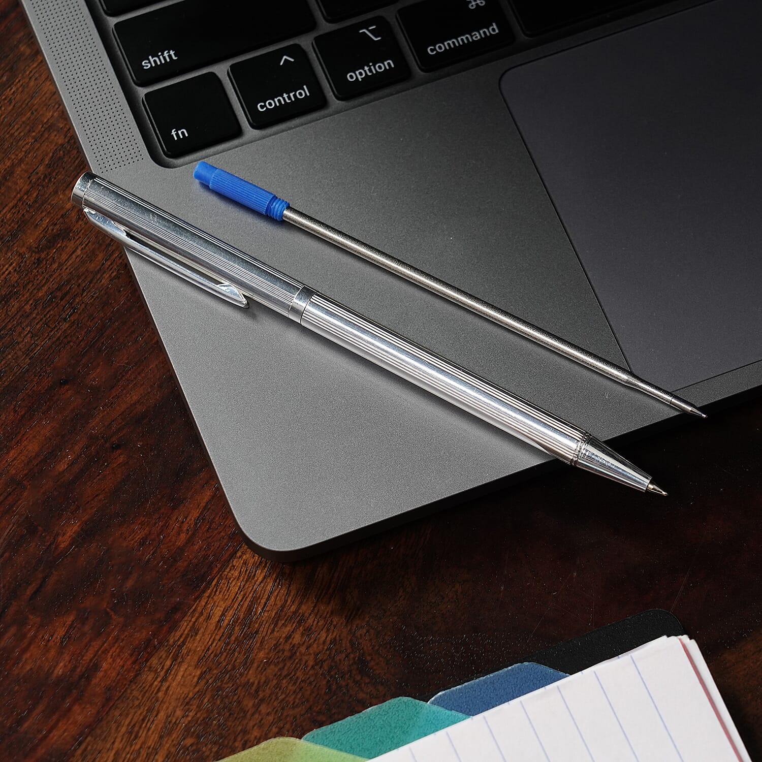 925 Sterling Silver Straight Lines Pattern Ball Pen with 1 Extra Refill, Silver wt 10.20 Gms