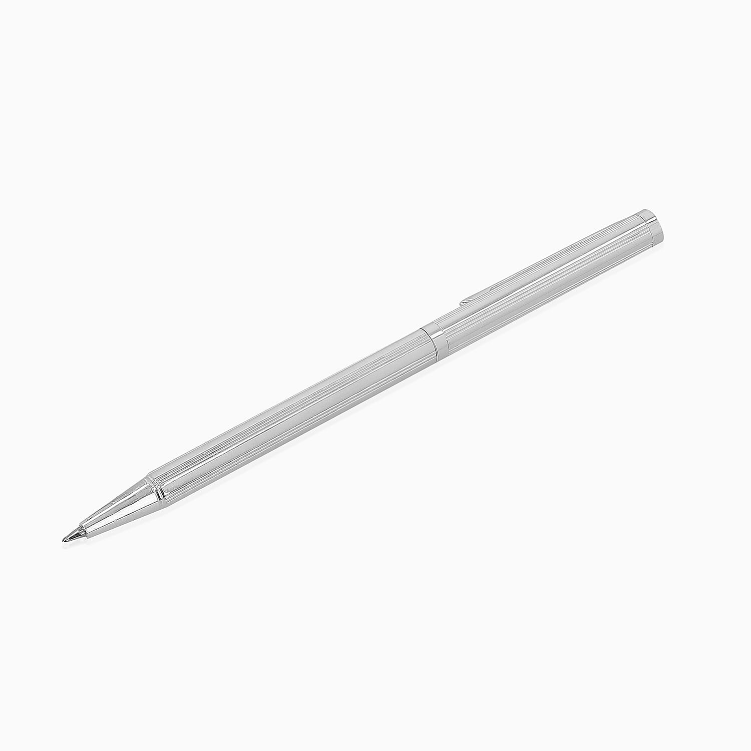 925 Sterling Silver Straight Lines Pattern Ball Pen with 1 Extra Refill, Silver wt 10.20 Gms