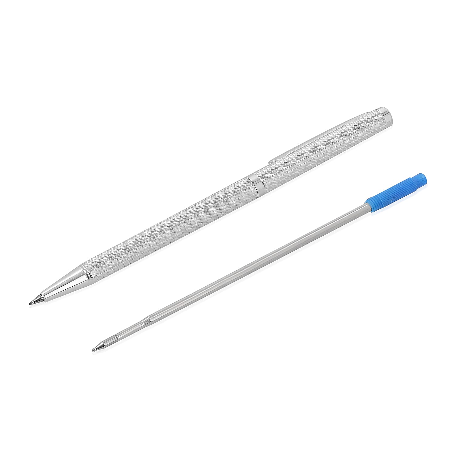 925 Sterling Silver Spiral Dotted Pattern Ball Pen with 1 Extra Refill, Silver wt 10.70 Gms