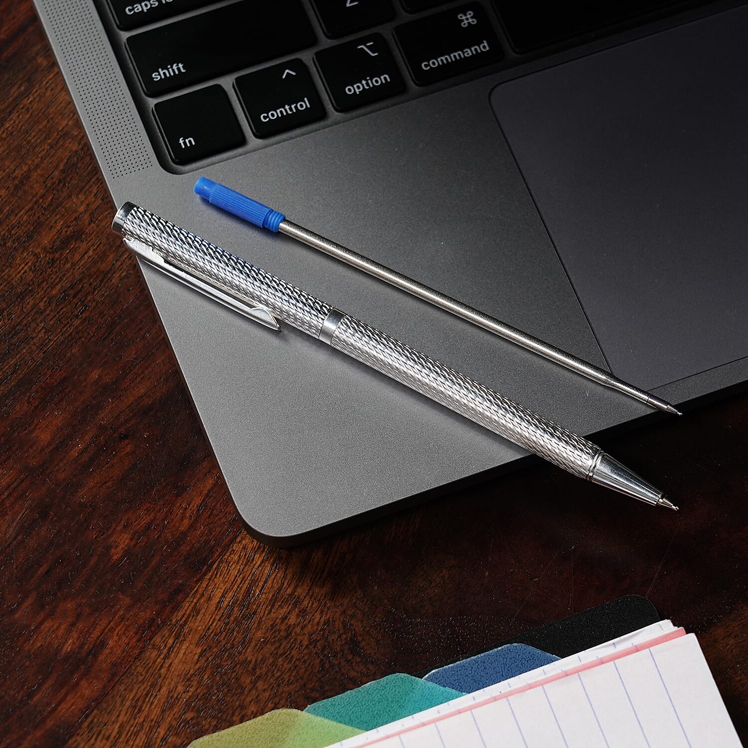 925 Sterling Silver Spiral Dotted Pattern Ball Pen with 1 Extra Refill, Silver wt 10.70 Gms