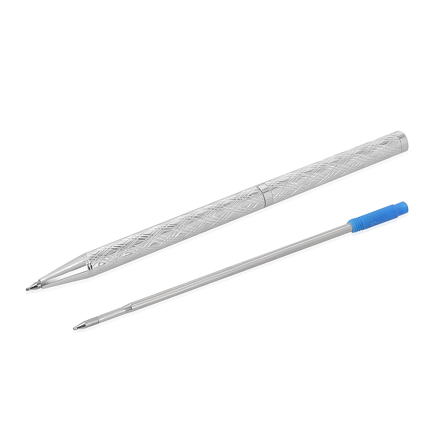 925 Sterling Silver Checker Pattern Ball Pen with 1 Extra Refill, Silver wt 11 Gms