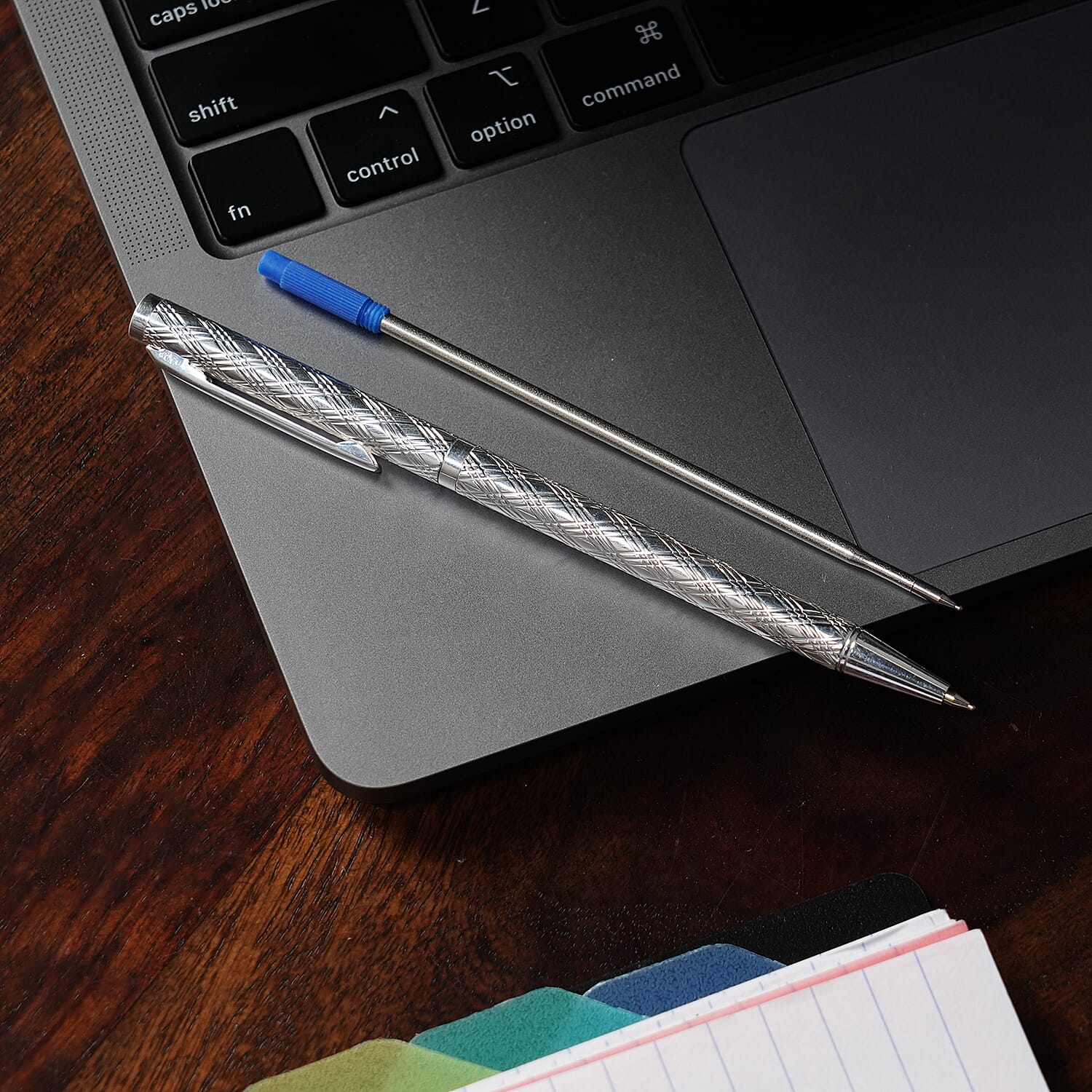 925 Sterling Silver Checker Pattern Ball Pen with 1 Extra Refill, Silver wt 11 Gms