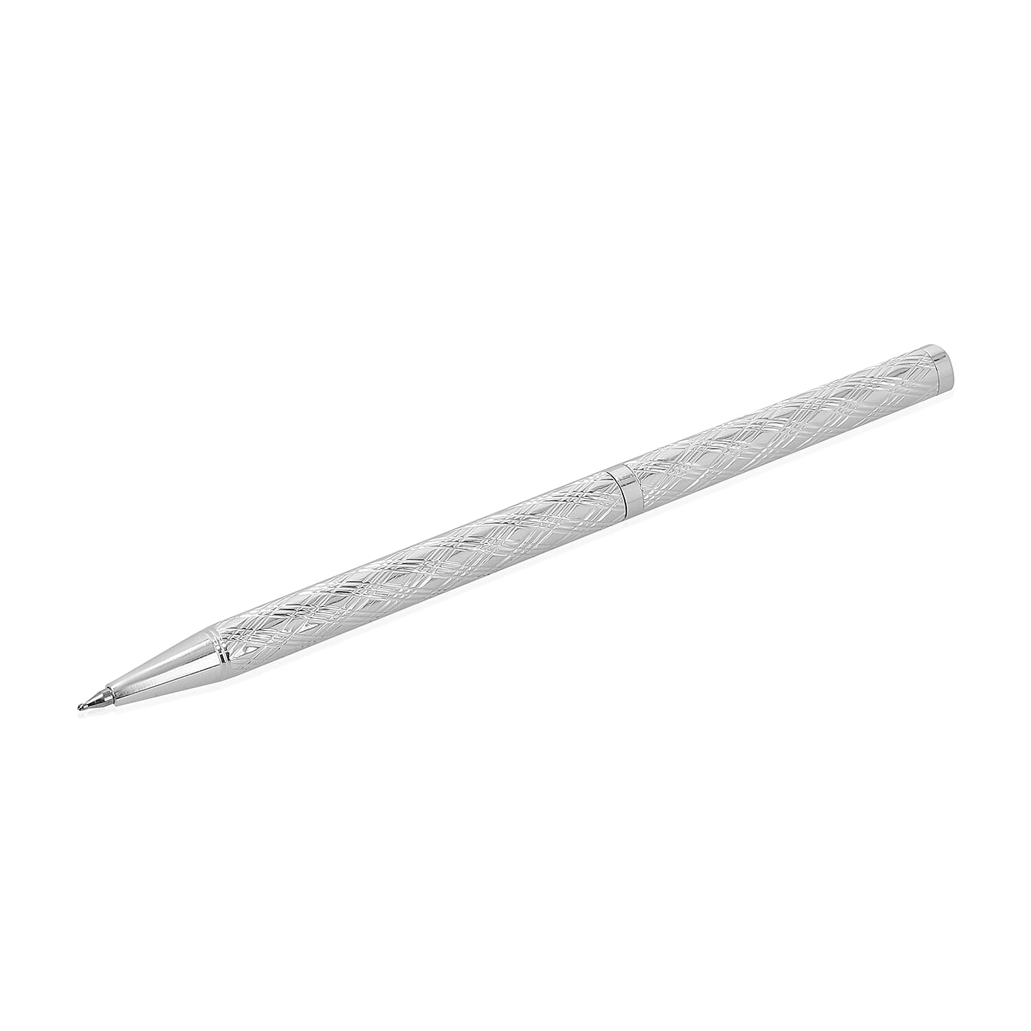 925 Sterling Silver Checker Pattern Ball Pen with 1 Extra Refill, Silver wt 11 Gms