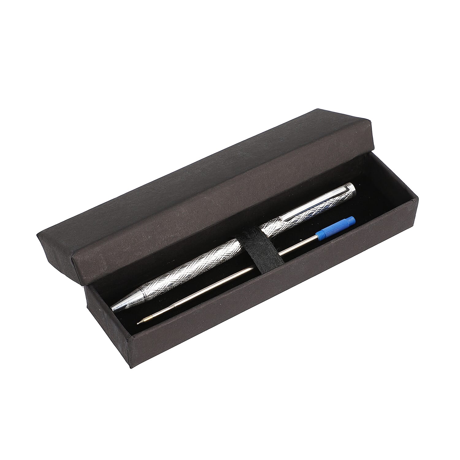925 Sterling Silver Checker Pattern Ball Pen with 1 Extra Refill, Silver wt 11 Gms