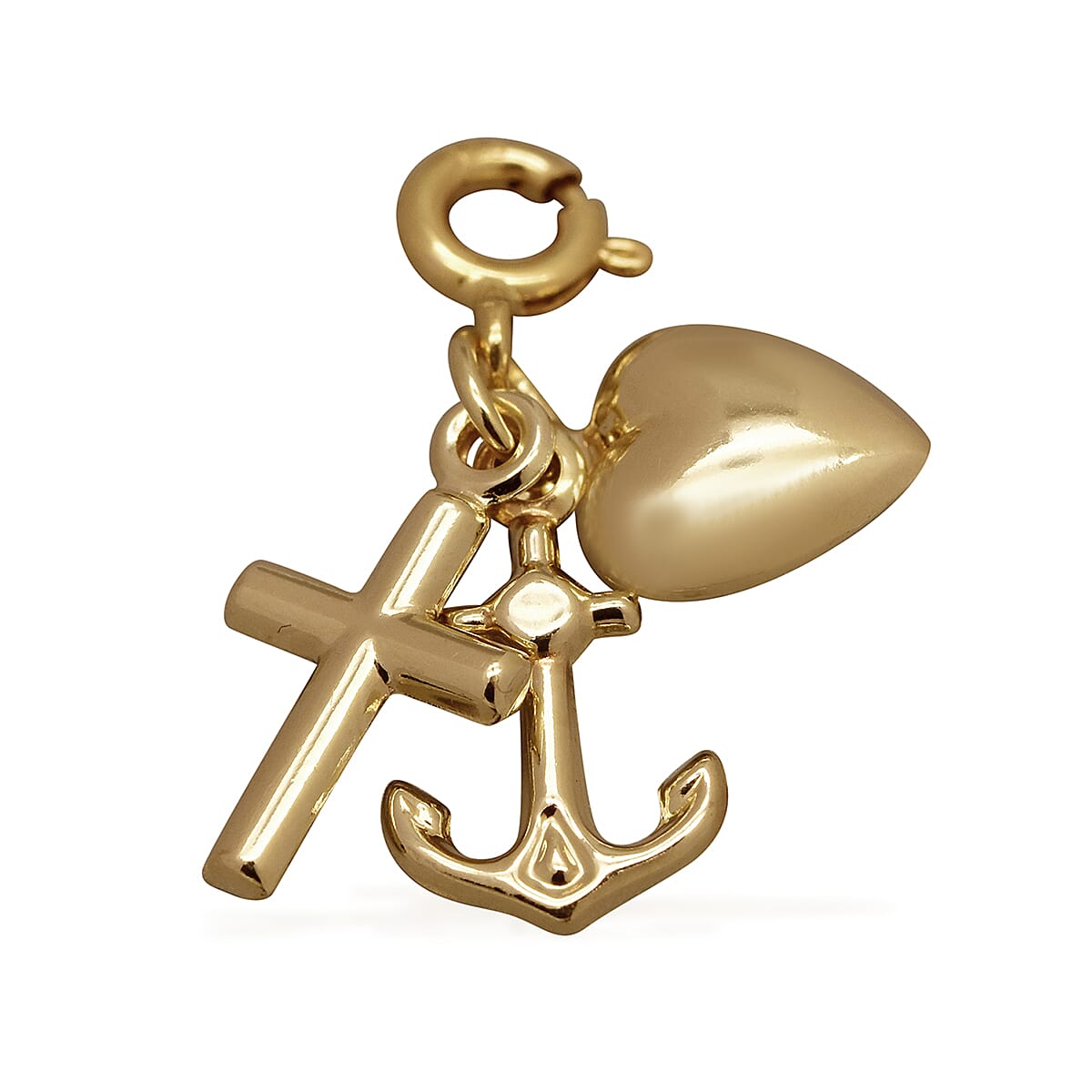 9K Yellow Gold Heart, Anchor and Cross Charm Pendant, Gold Wt. 0.76 Gms.
