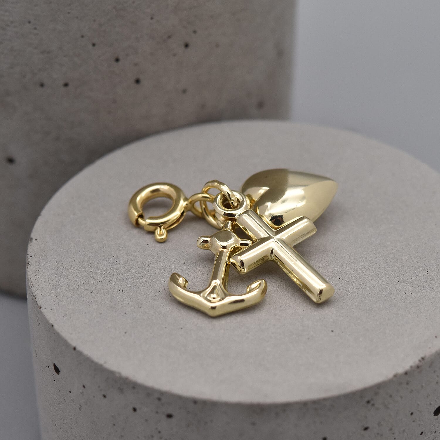 9K Yellow Gold Heart, Anchor and Cross Charm Pendant, Gold Wt. 0.76 Gms.