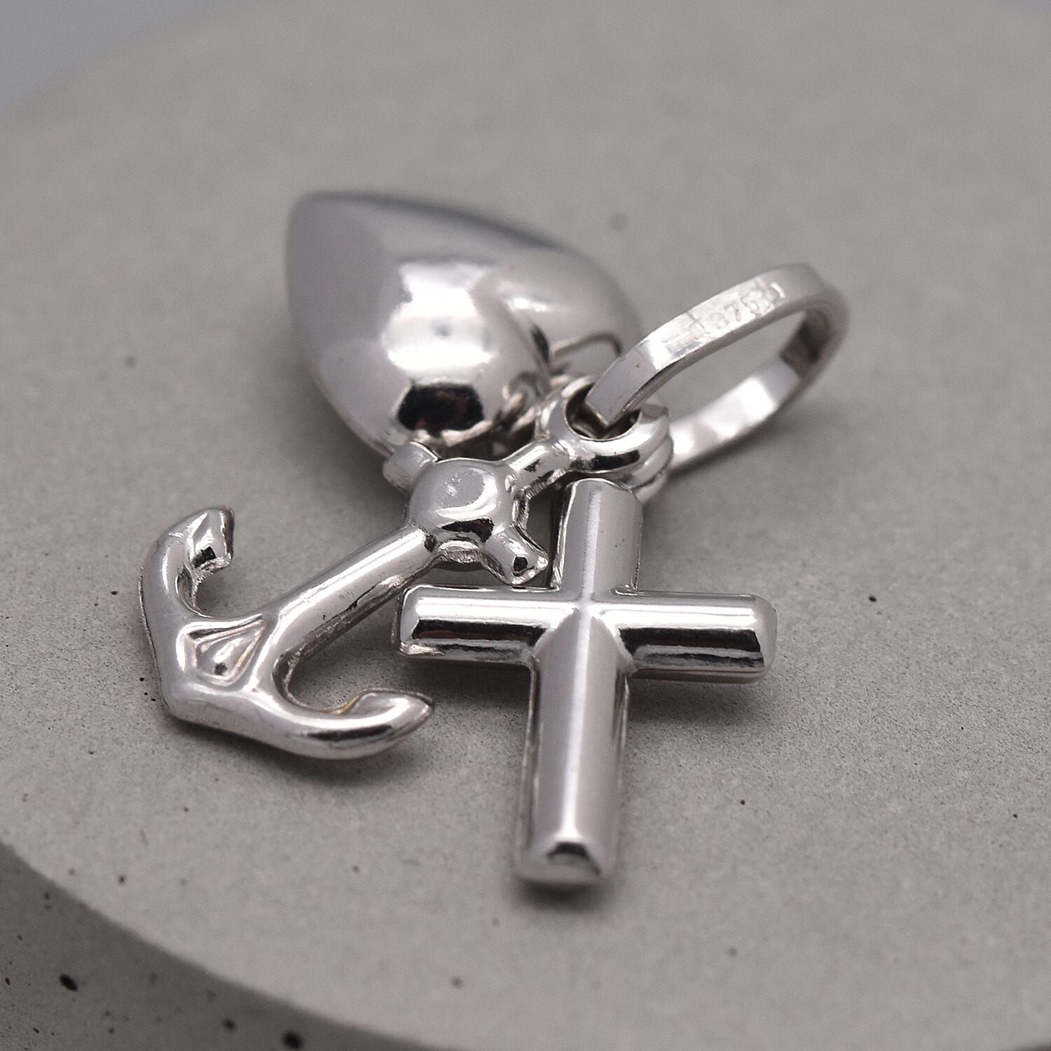 9K White Gold Cross, Anchor and Heart Shape Pendant,  Gold Wt. 0.83 Gms