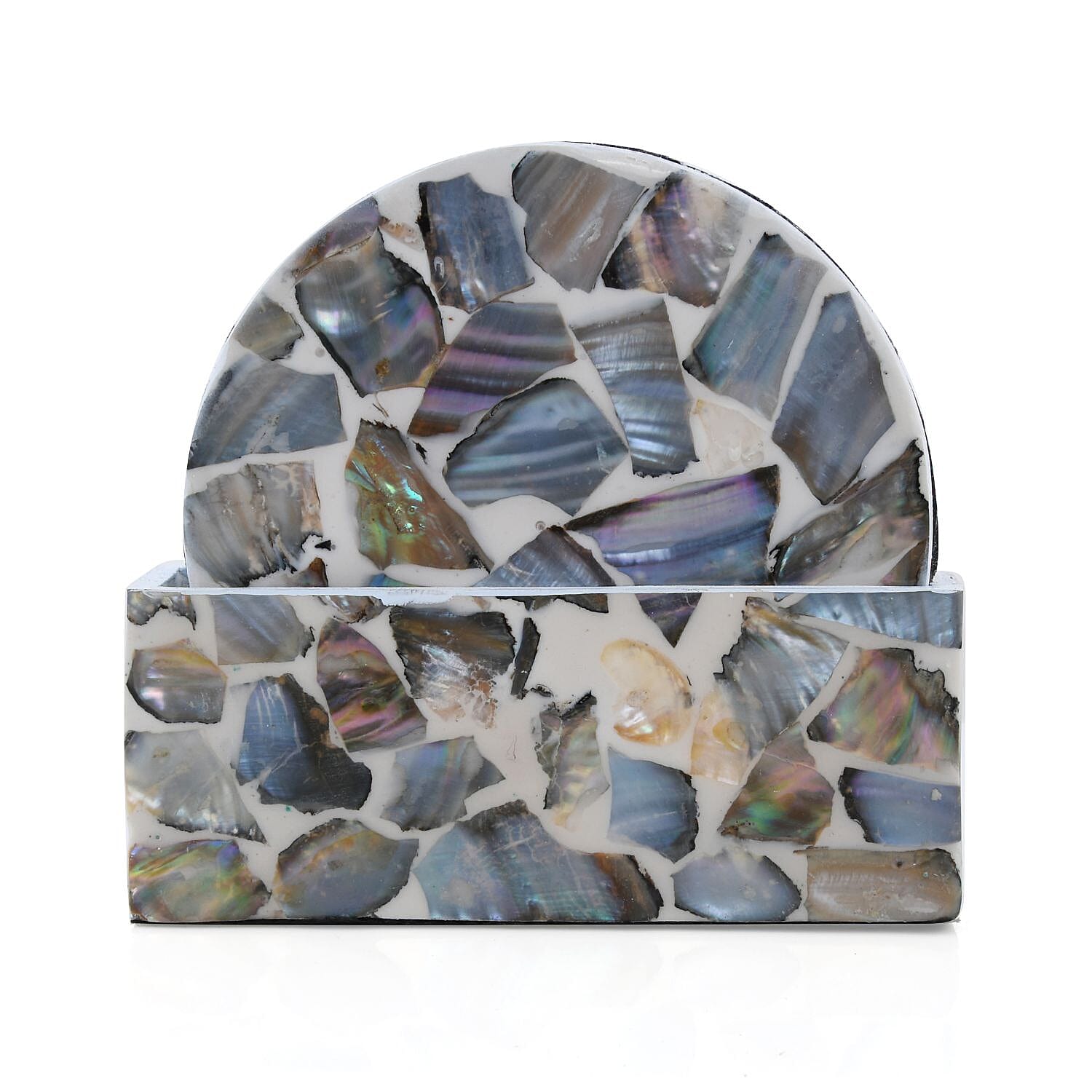 Set of 4 Capiz Shell Round Coaster with Holder - Cream