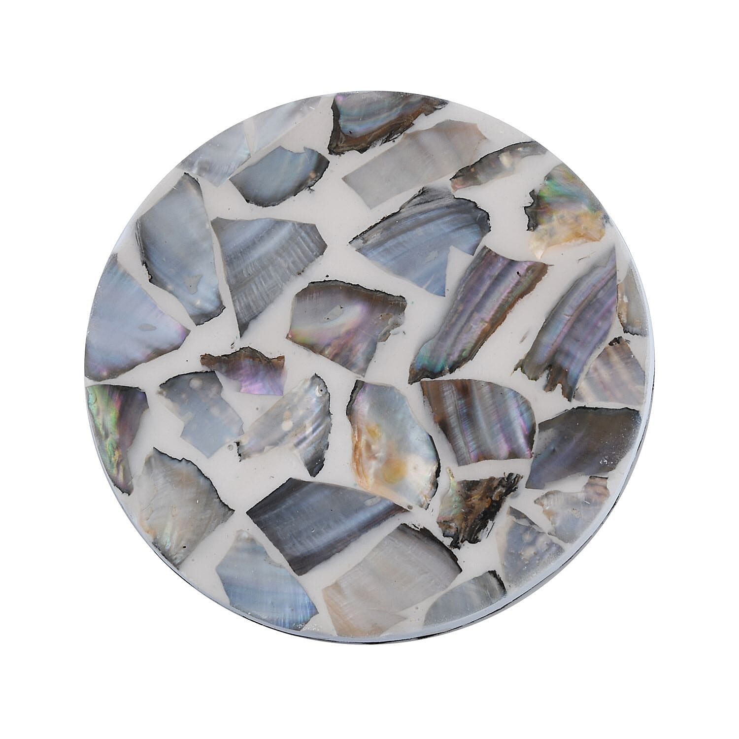 Set of 4 Capiz Shell Round Coaster with Holder - Cream