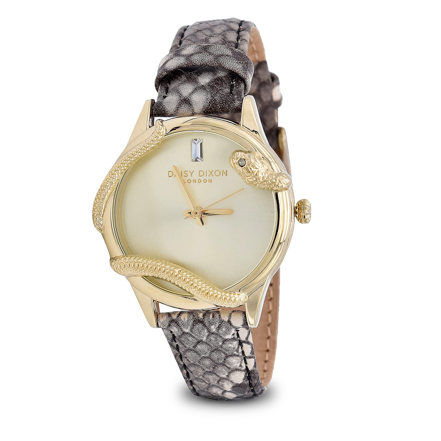 Daisy Dixon Gold Tone Watch with Snakeskin Strap With Black Clutch Bag