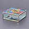 Hand Painted Floral Square Glass Trinket Box (Size 10.5x10.5x4 Cm) - Blue & Multi