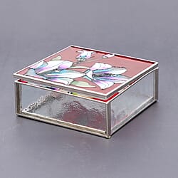 Hand Painted Floral Square Glass Trinket Box (Size 10.5x10.5x4 Cm) - Red