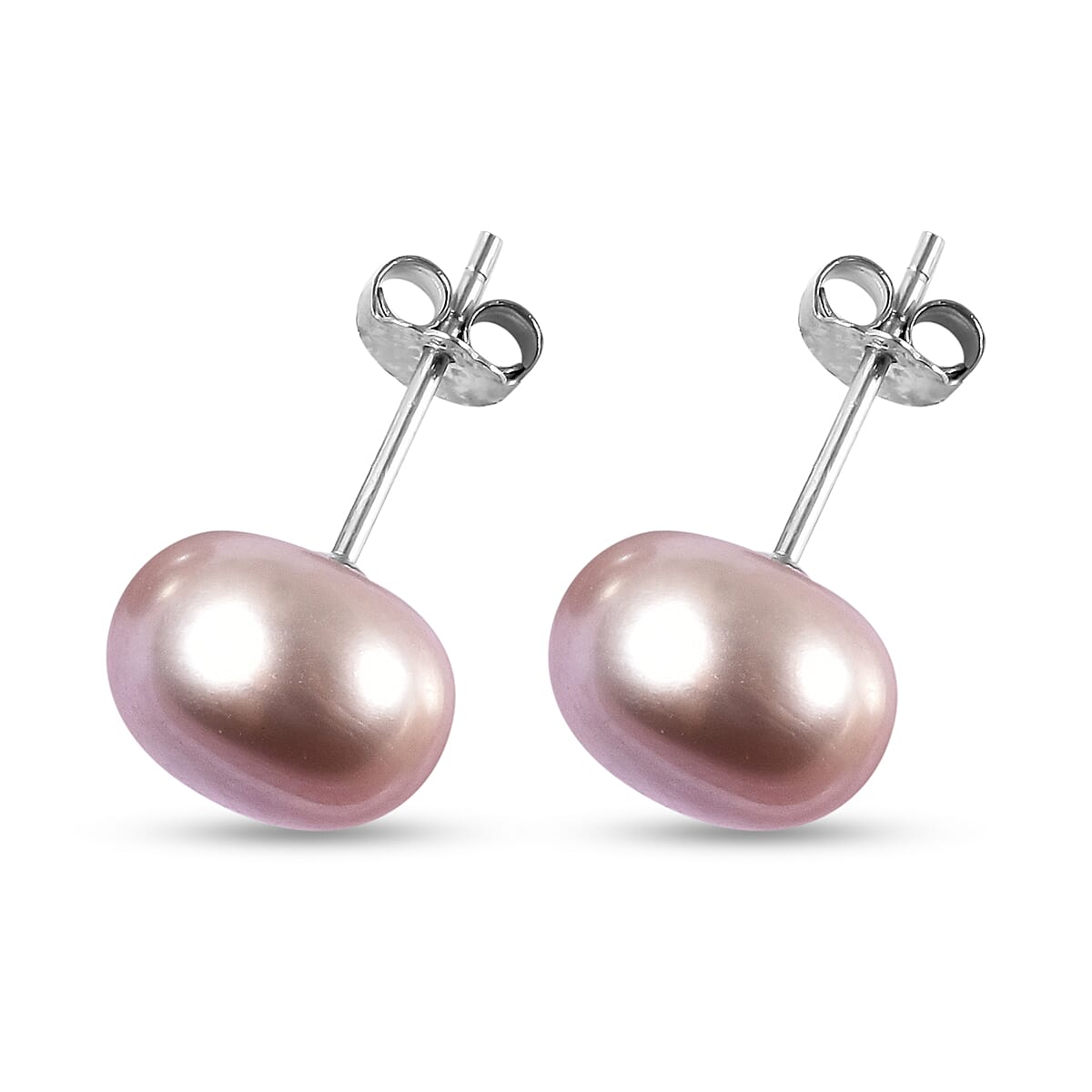 Purple Freshwater Pearl Stud Earrings in Rhodium Overlay Sterling Silver