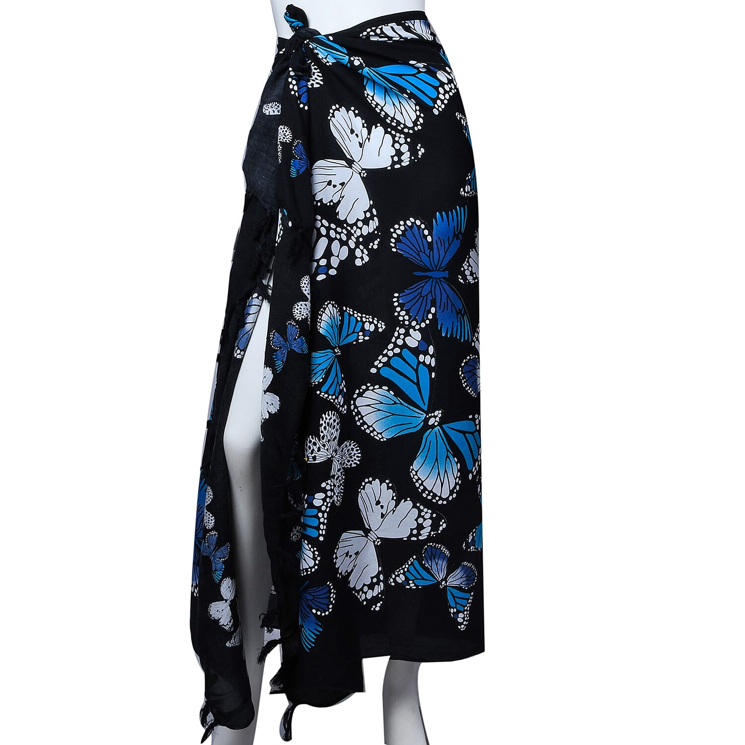 Bali Collection Rayon Women Butterfly Pattern Sarong - Black Blue and White
