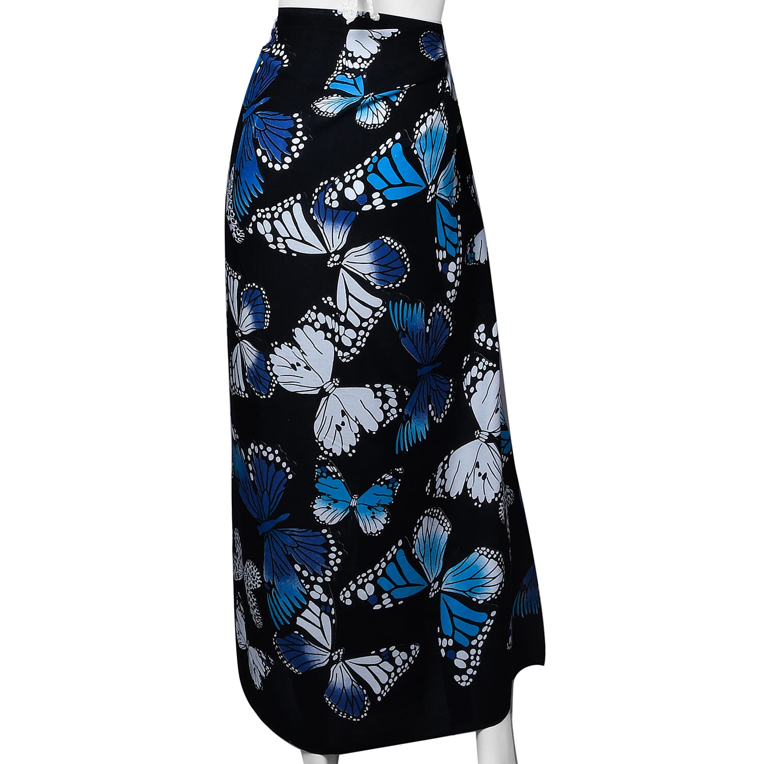 Bali Collection Rayon Women Butterfly Pattern Sarong - Black Blue and White