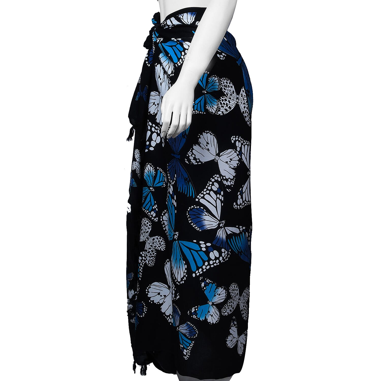 Bali Collection Rayon Women Butterfly Pattern Sarong - Black Blue and White
