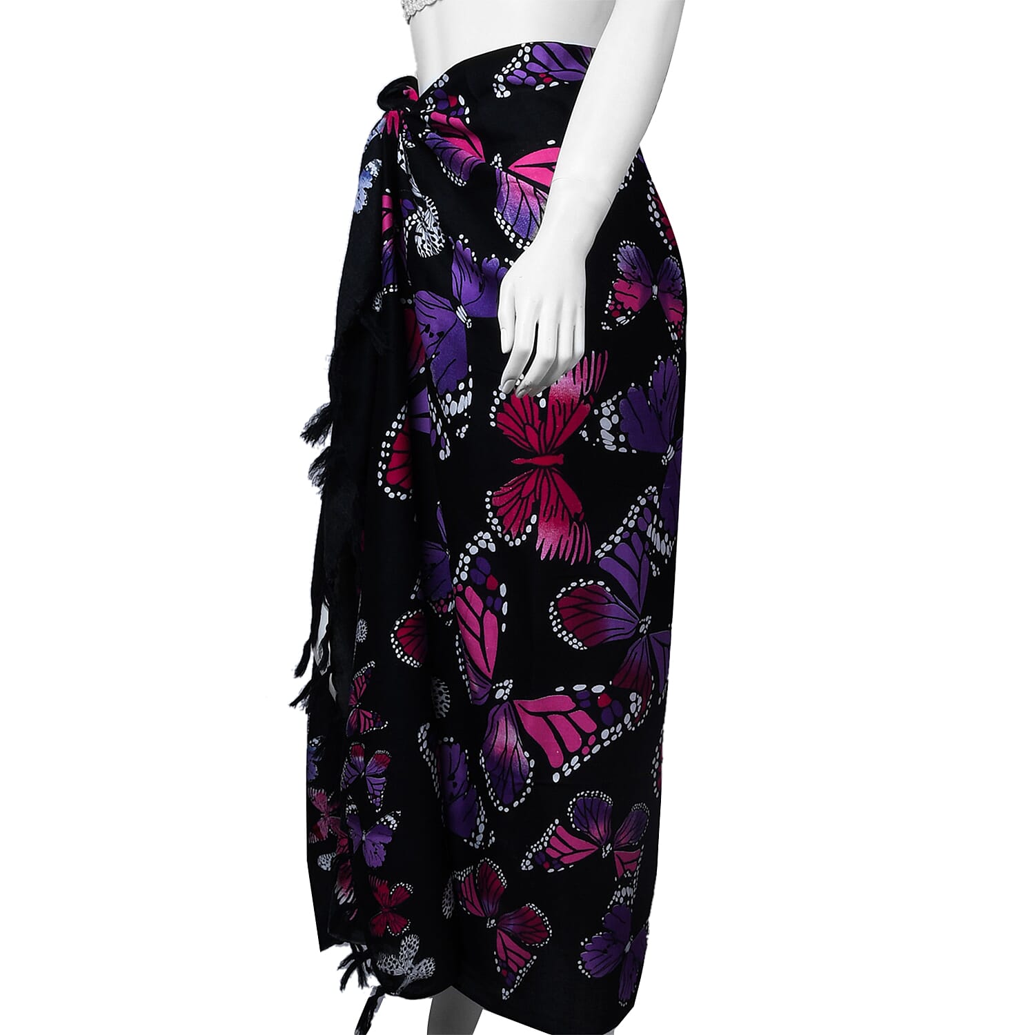 Women Butterfly Pattern Sarong (Size-160x105Cm) - Black and Multi