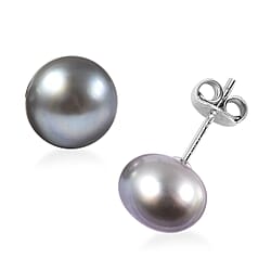 Golden Freshwater Pearl Stud Earrings in Rhodium Plated Sterling Silver