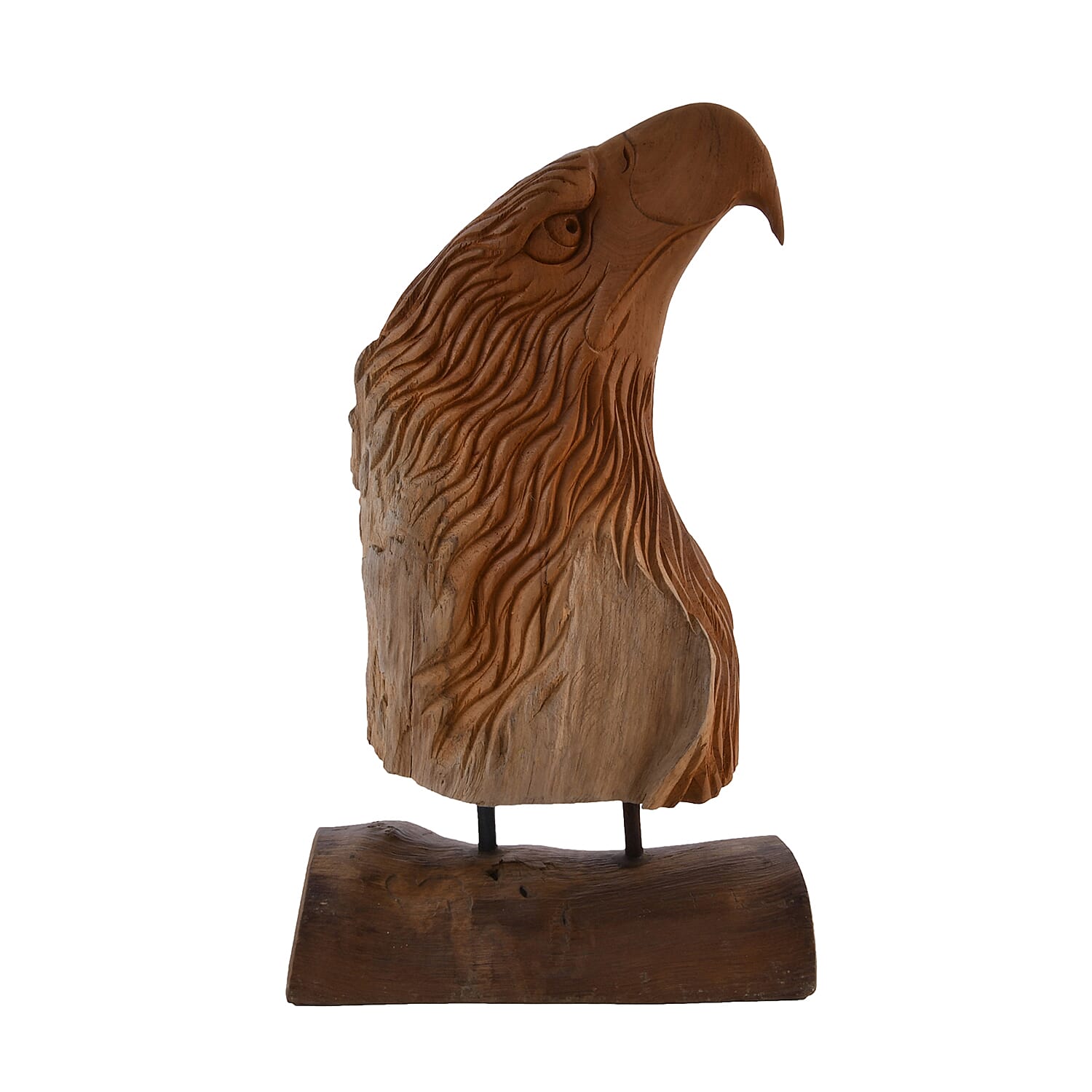 Bali Collection - Decorative Handcrafted Teak Wood Eagle Head Sculpture with Stand - Brown