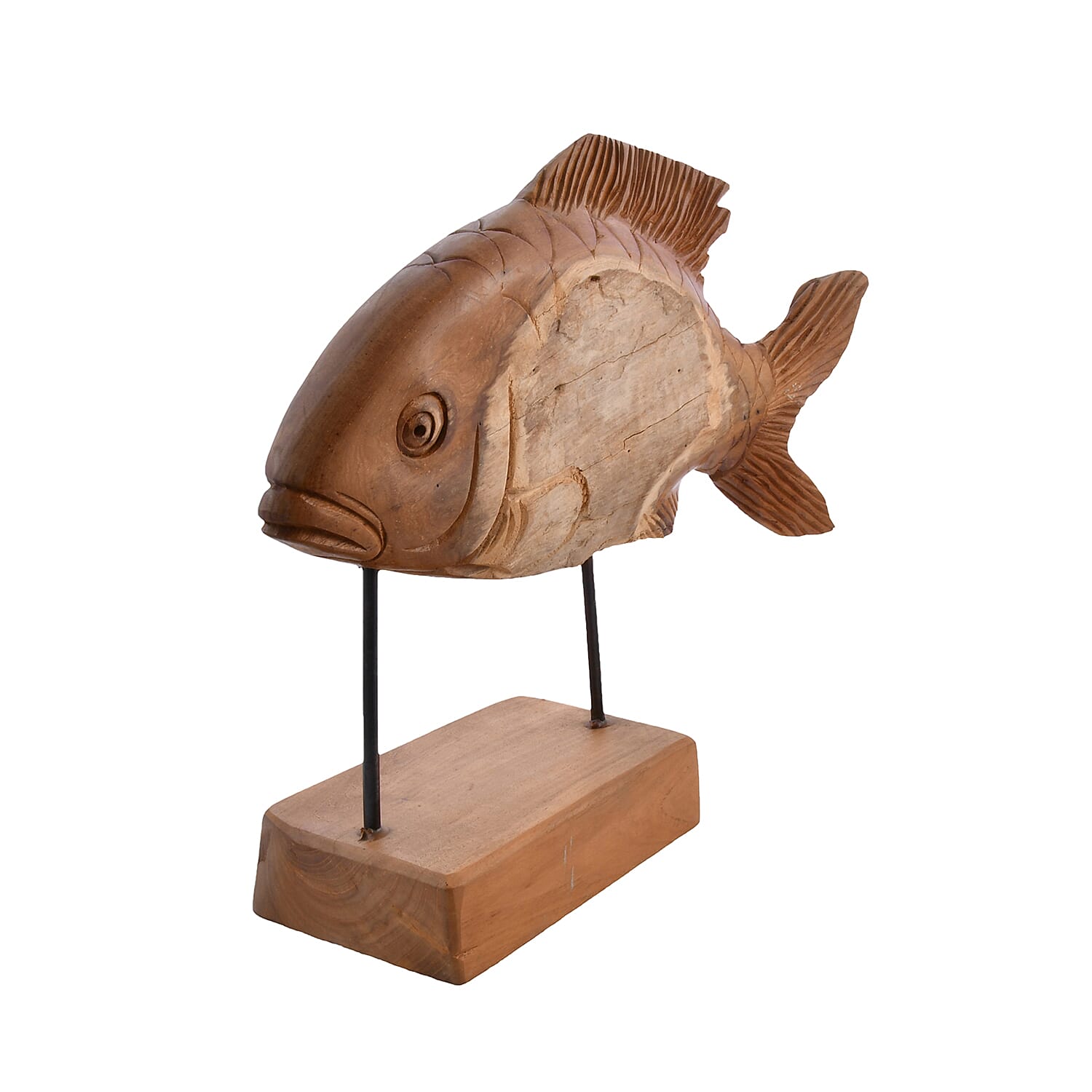 Bali Collection Wooden Handcrafted Teak Wood Fish with Stand (Size-60x35x48Cm)