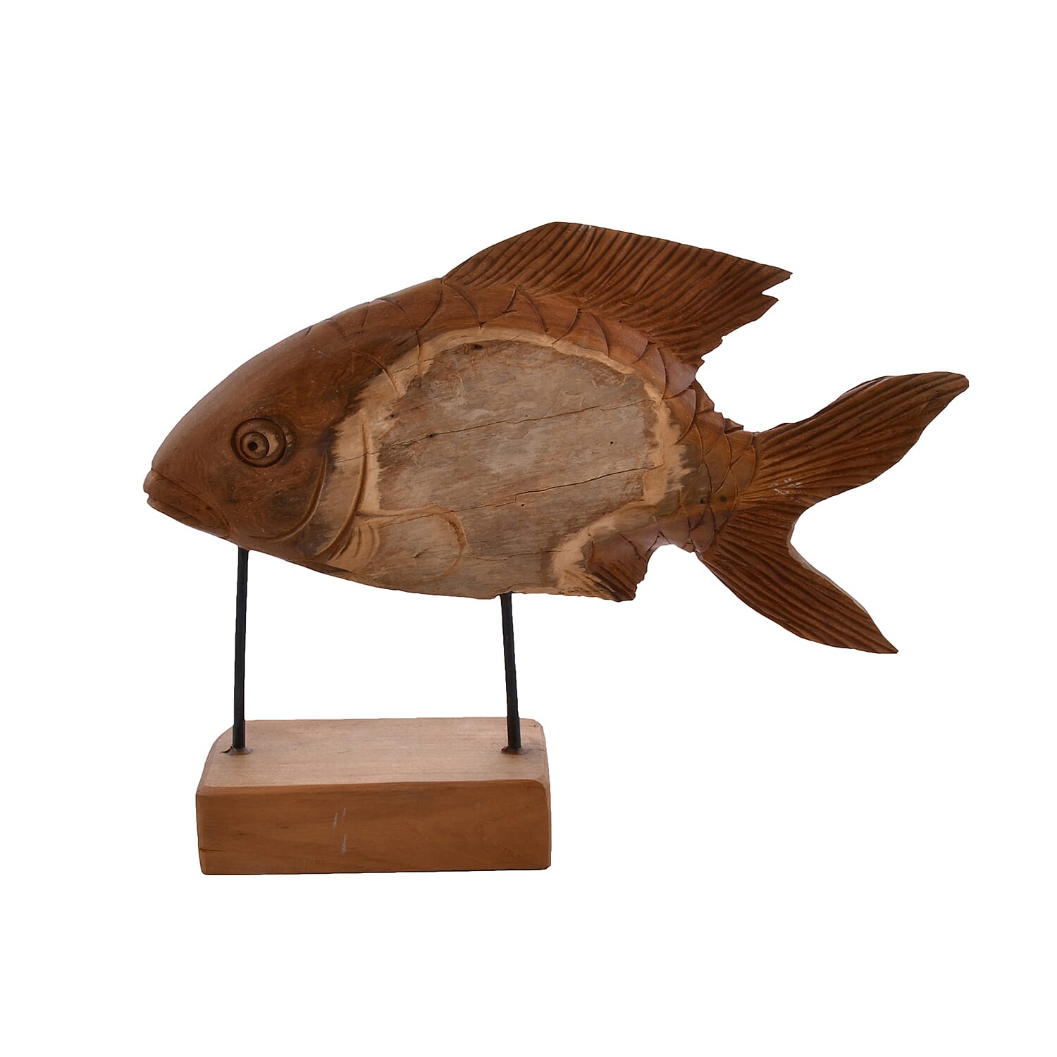 Bali Collection Wooden Handcrafted Teak Wood Fish with Stand (Size-60x35x48Cm)