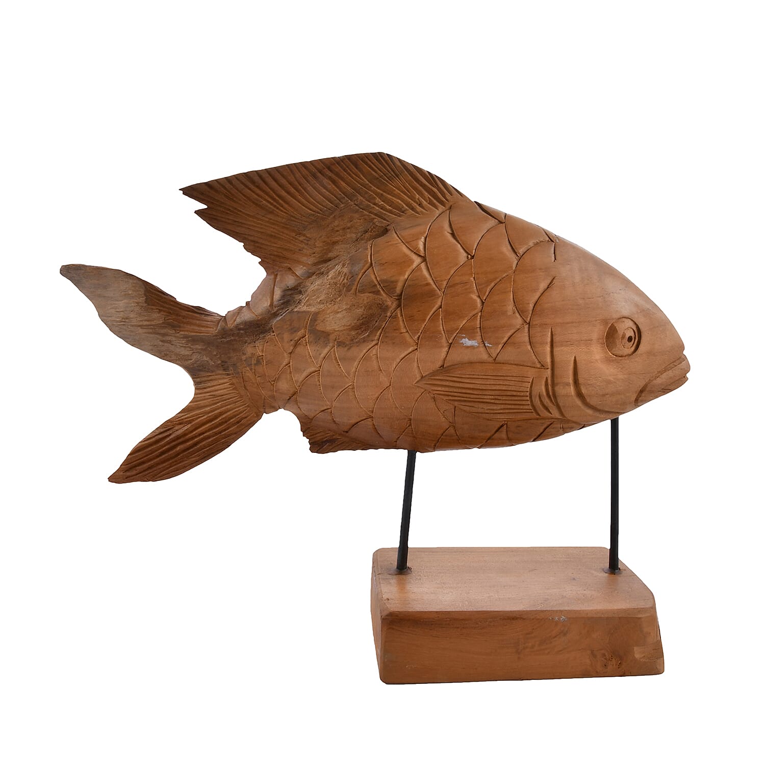 Bali Collection Wooden Handcrafted Teak Wood Fish with Stand (Size-60x35x48Cm)