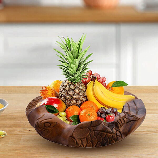 Bali Collection -  Handcrafted Teak Wood Bowl Turtle with Curved (Size-30x30x15Cm)