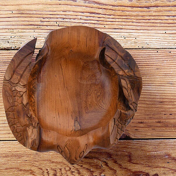 Bali Collection -  Handcrafted Teak Wood Bowl Turtle with Curved (Size-30x30x15Cm)