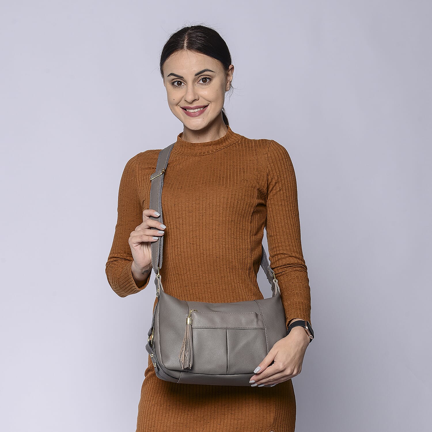 SENCILLEZ Genuine Leather Womens Crossbody Bag with Shoulder Strap - Grey