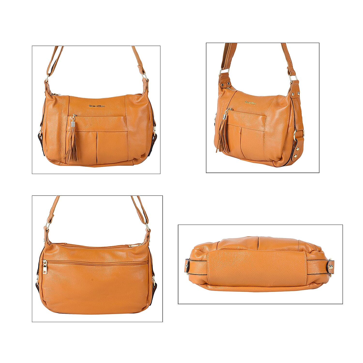 SENCILLEZ Genuine Leather Womens Crossbody Bag with Shouler Strap (Size 29x10x21 Cm) - Mustard