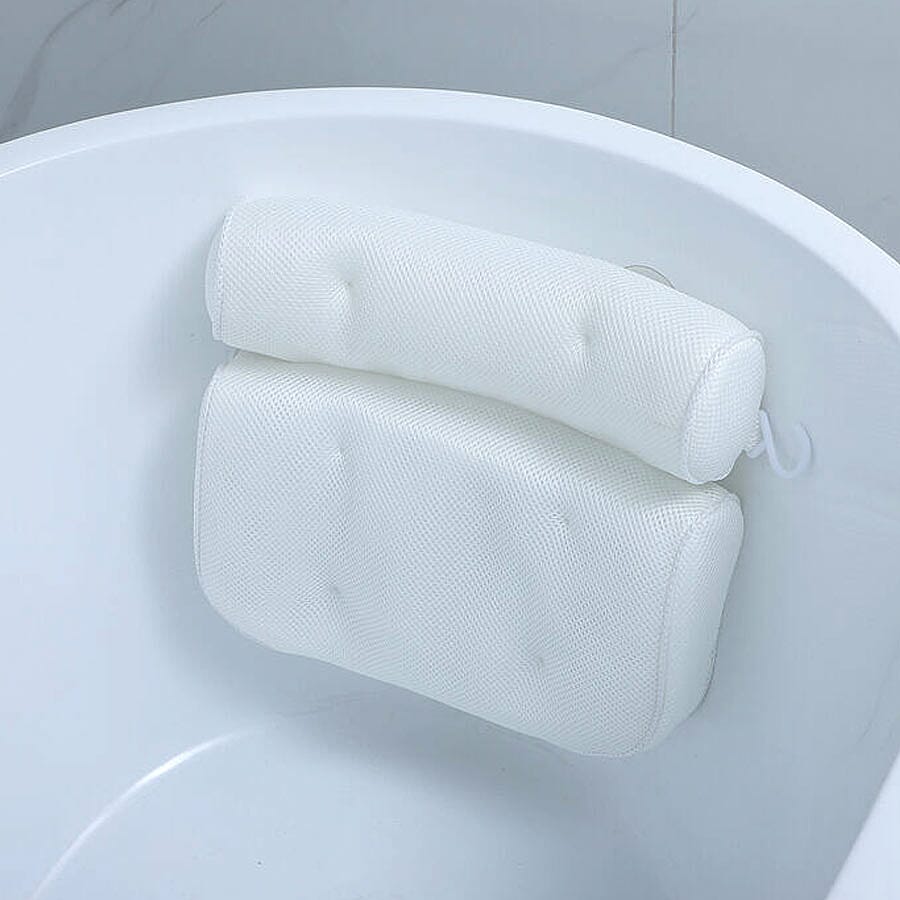 Comfy Breathable 3D Bath Pillow for Neck and Back Support with 6 Suction Cups (Size 35x32x8cm)