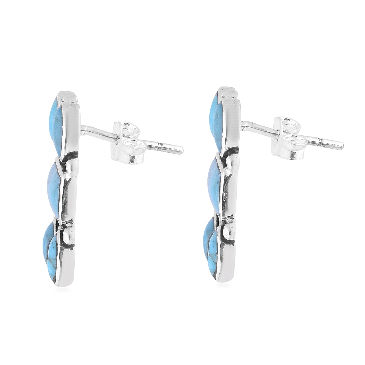 Santa Fe Collection - 2 Piece Set Artisan Crafted Turquoise Necklace (Size 18-2 Inch Ext.) and Earrings in Rhodium Overlay Sterling Silver