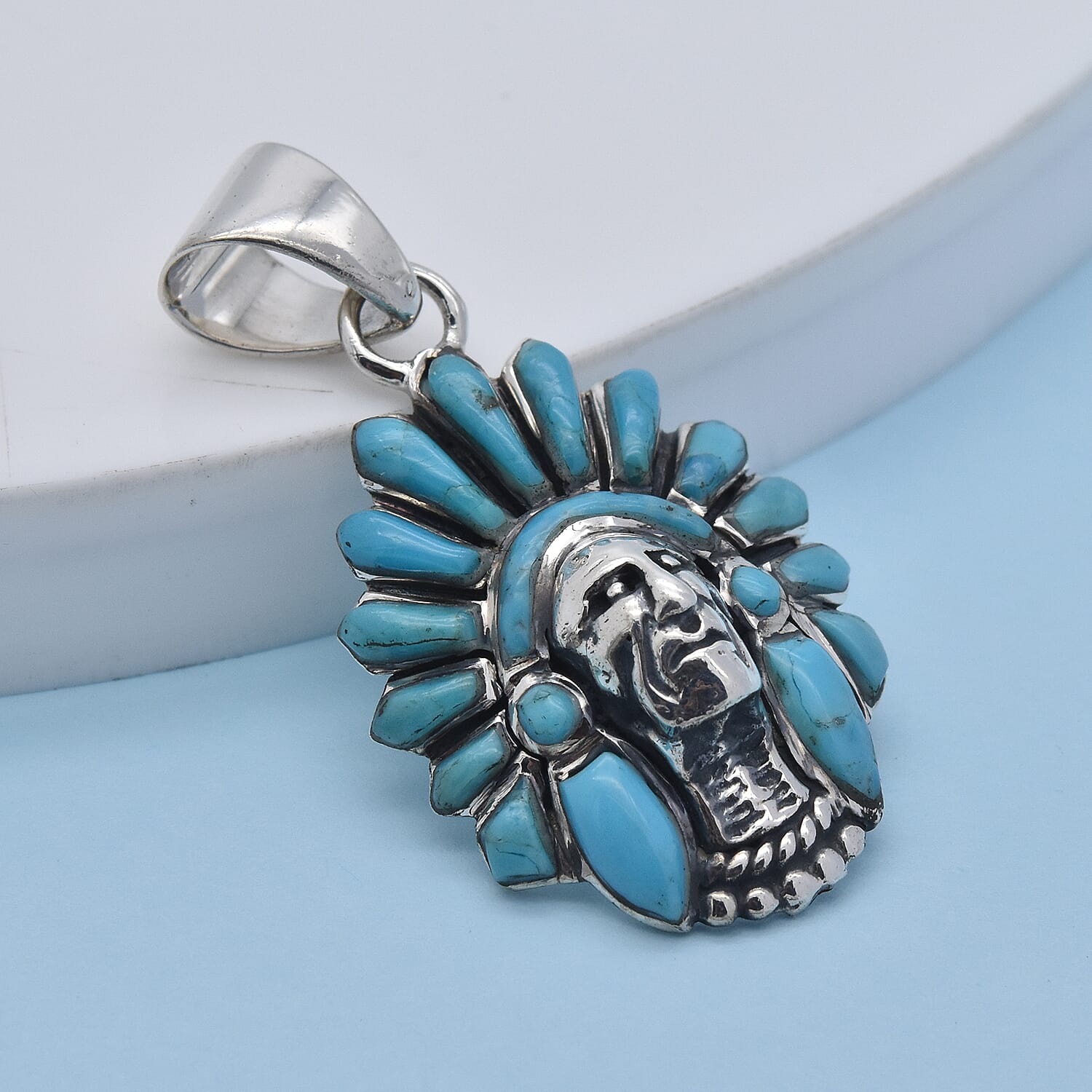 Santa Fe Collection - Turquoise Pendant in Sterling Silver, Silver wt. 5.90 Gms