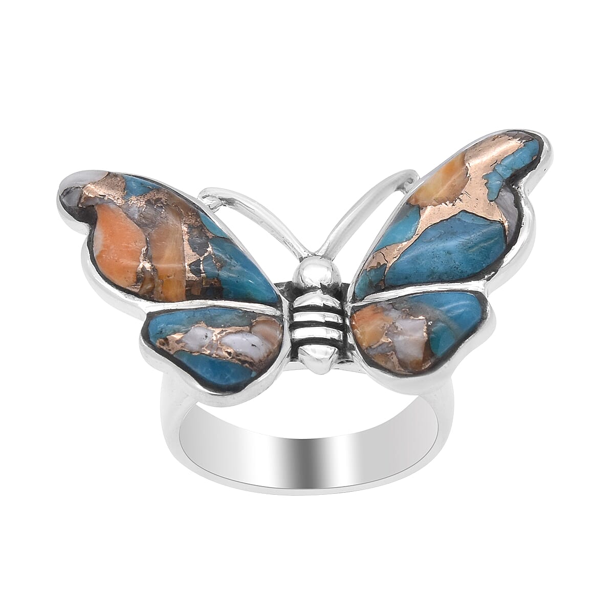 Santa Fe Collection - Spiny Turquoise Butterfly Ring in Sterling Silver