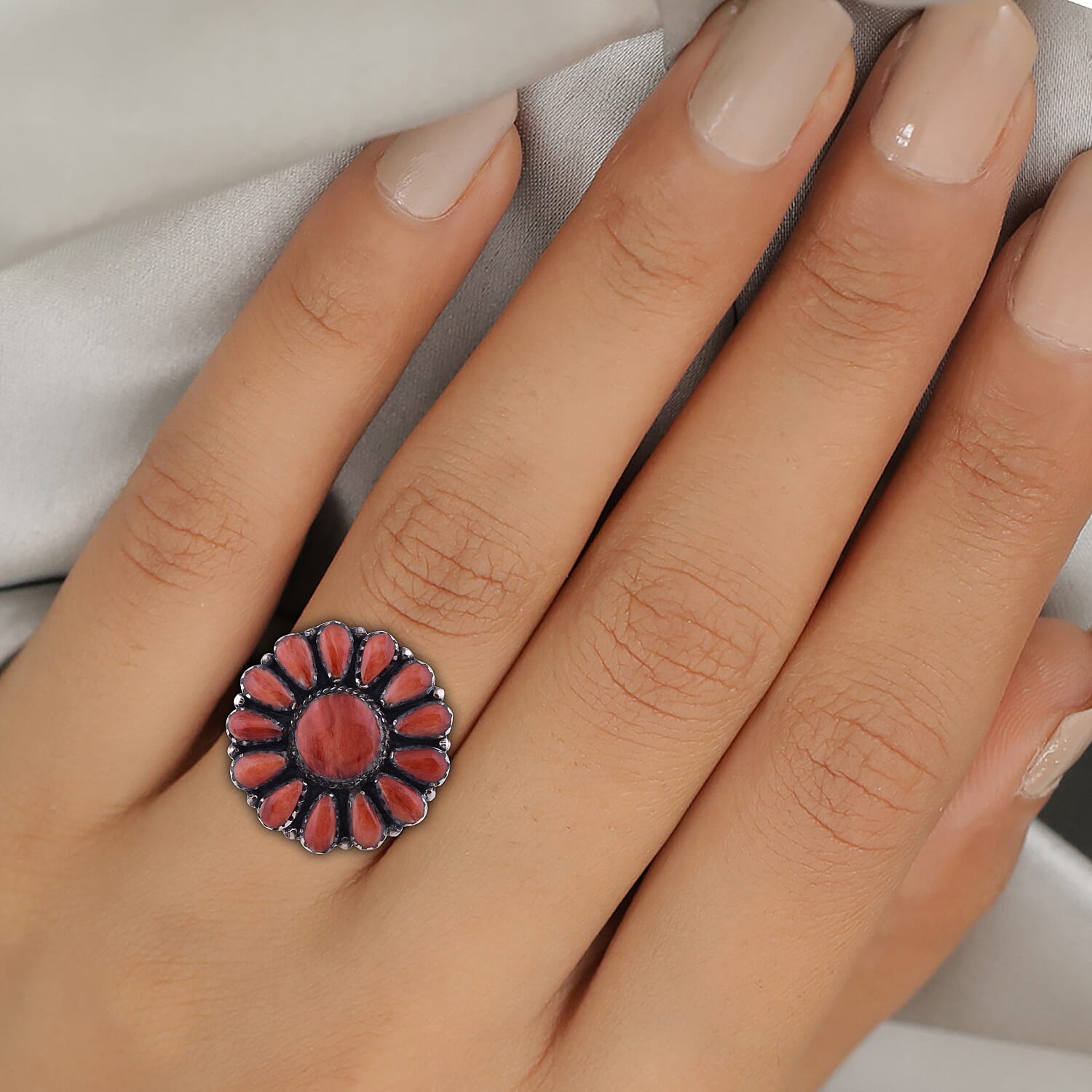 Santa Fe Collection - Multi Colour Spiney Oyster Shell Floral Ring in Sterling Silver 4.000 Ct.