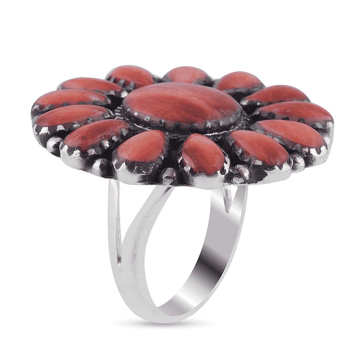 Santa Fe Collection - Multi Colour Spiney Oyster Shell Floral Ring in Sterling Silver 4.000 Ct.