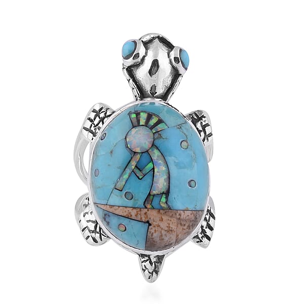 Santa Fe Collection - Multi Gemstones Turtle Ring in Sterling Silver 6.000 Ct.