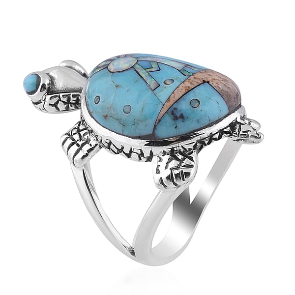 Santa Fe Collection - Multi Gemstones Turtle Ring in Sterling Silver 6.000 Ct.