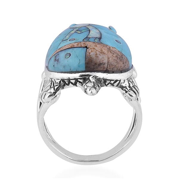 Santa Fe Collection - Multi Gemstones Turtle Ring in Sterling Silver 6.000 Ct.