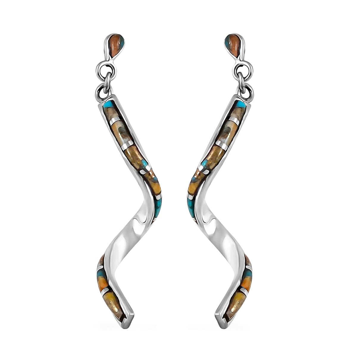 Santa Fe Collection - Multi Colour Spiney Oyster Shell Earrings (with Push Back) in Sterling Silver
