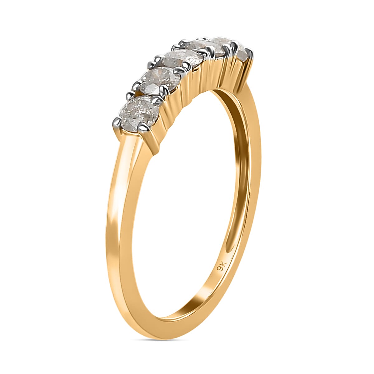 9K Yellow Gold SGL Certified (I3-G-H) Diamond Five Stone Ring 0.50 Ct.