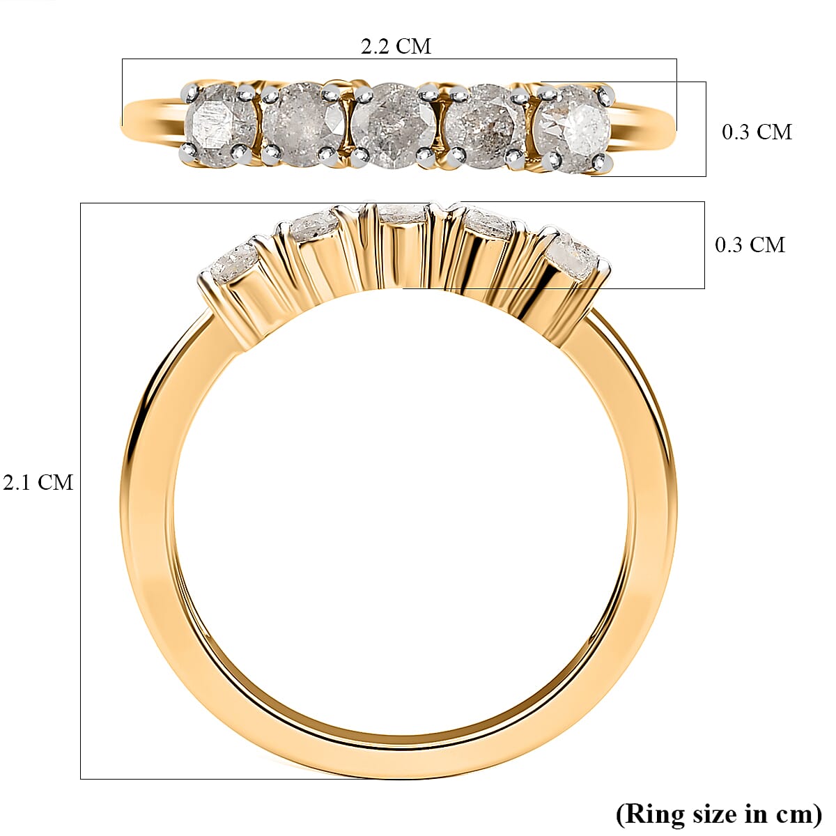9K Yellow Gold SGL Certified (I3-G-H) Diamond Five Stone Ring 0.50 Ct.