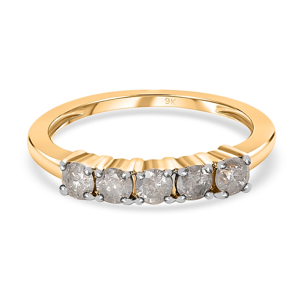 9K Yellow Gold SGL Certified (I3-G-H) Diamond Five Stone Ring 0.50 Ct.