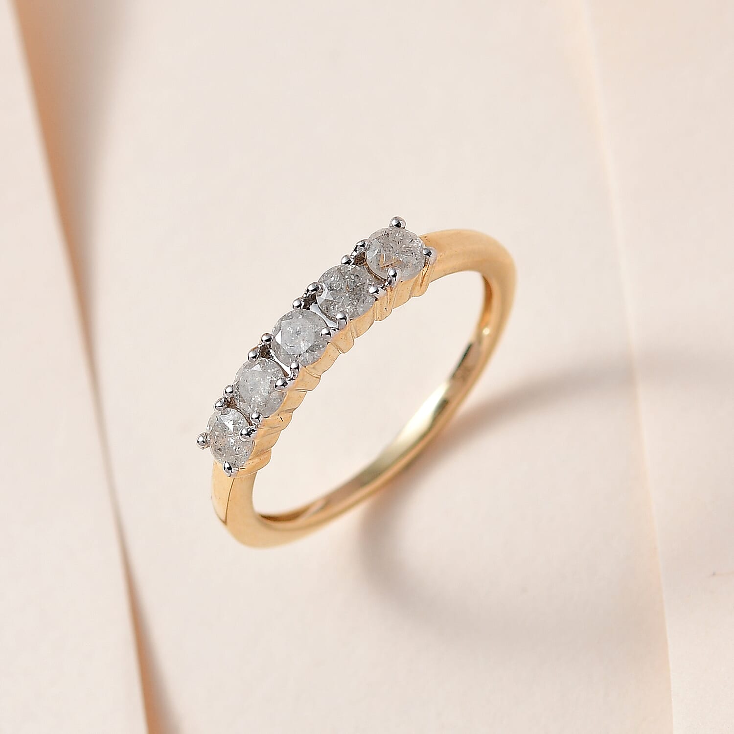 9K Yellow Gold SGL Certified (I3-G-H) Diamond Five Stone Ring 0.50 Ct.