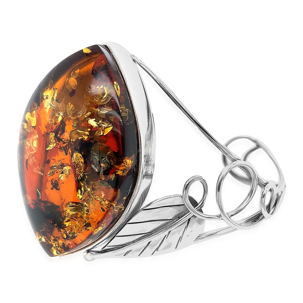 Natural Baltic Amber Cuff Bangle Size 8 in Sterling Silver Silver wt 30.04 Gms 6092442 TJC