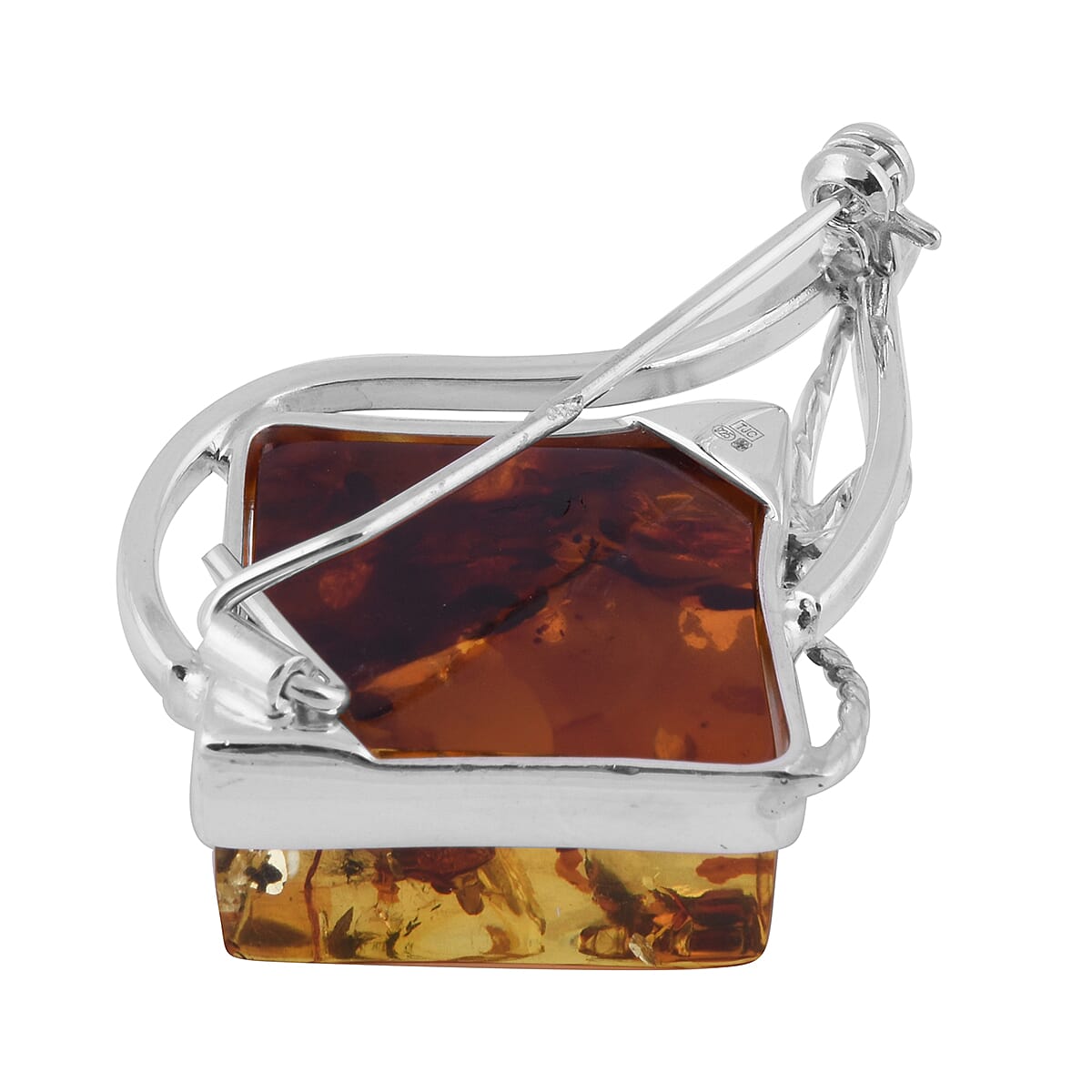 Natural Baltic Amber Brooch in Sterling Silver 25.00 Ct, Silver wt 8.99 Gms