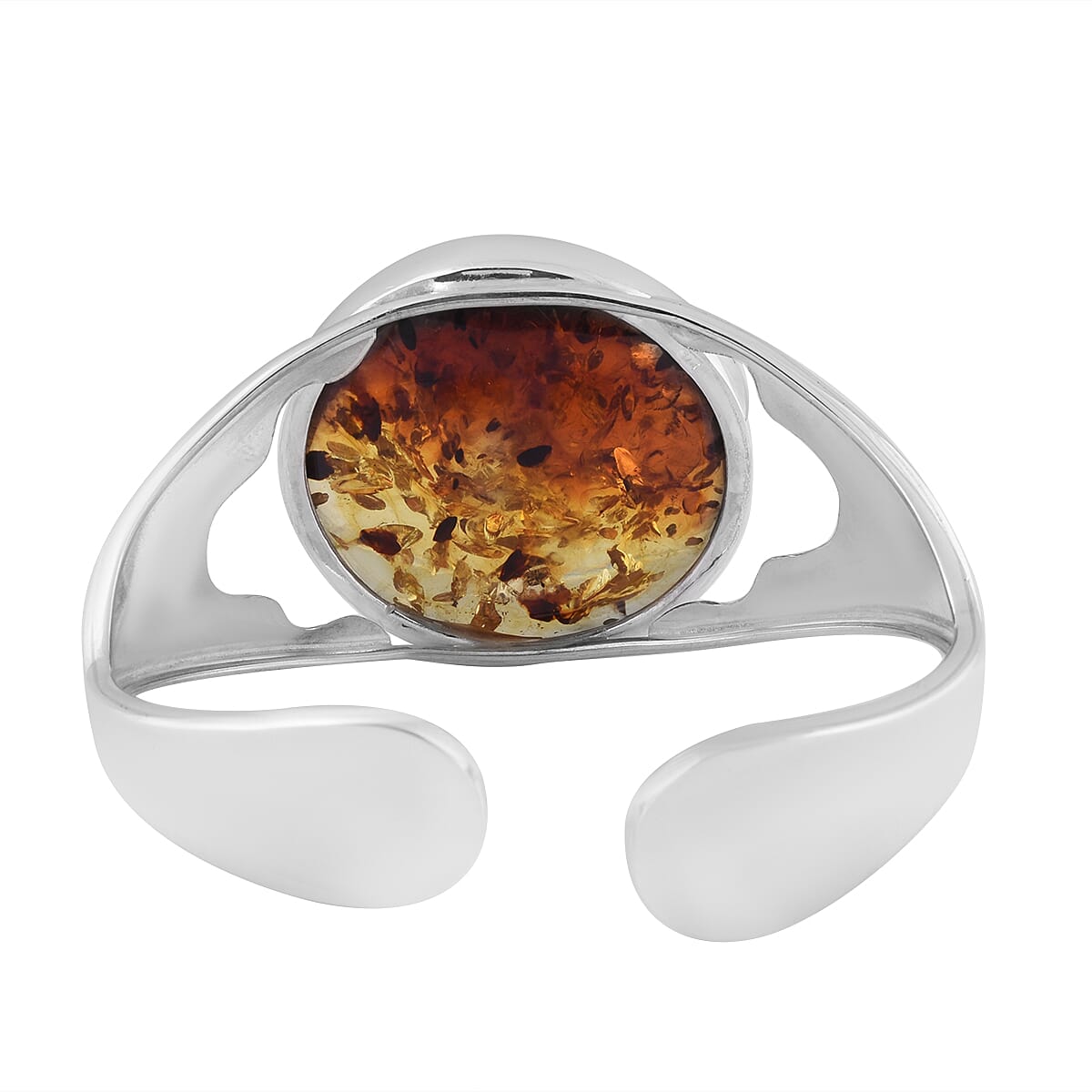 Natural Bi-Colour Baltic Amber Bangle (Size 7) in Sterling Silver, Silver Wt 12.10 Gms