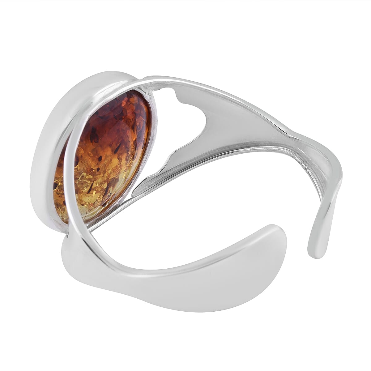 Natural Bi-Colour Baltic Amber Bangle (Size 7) in Sterling Silver, Silver Wt 12.10 Gms