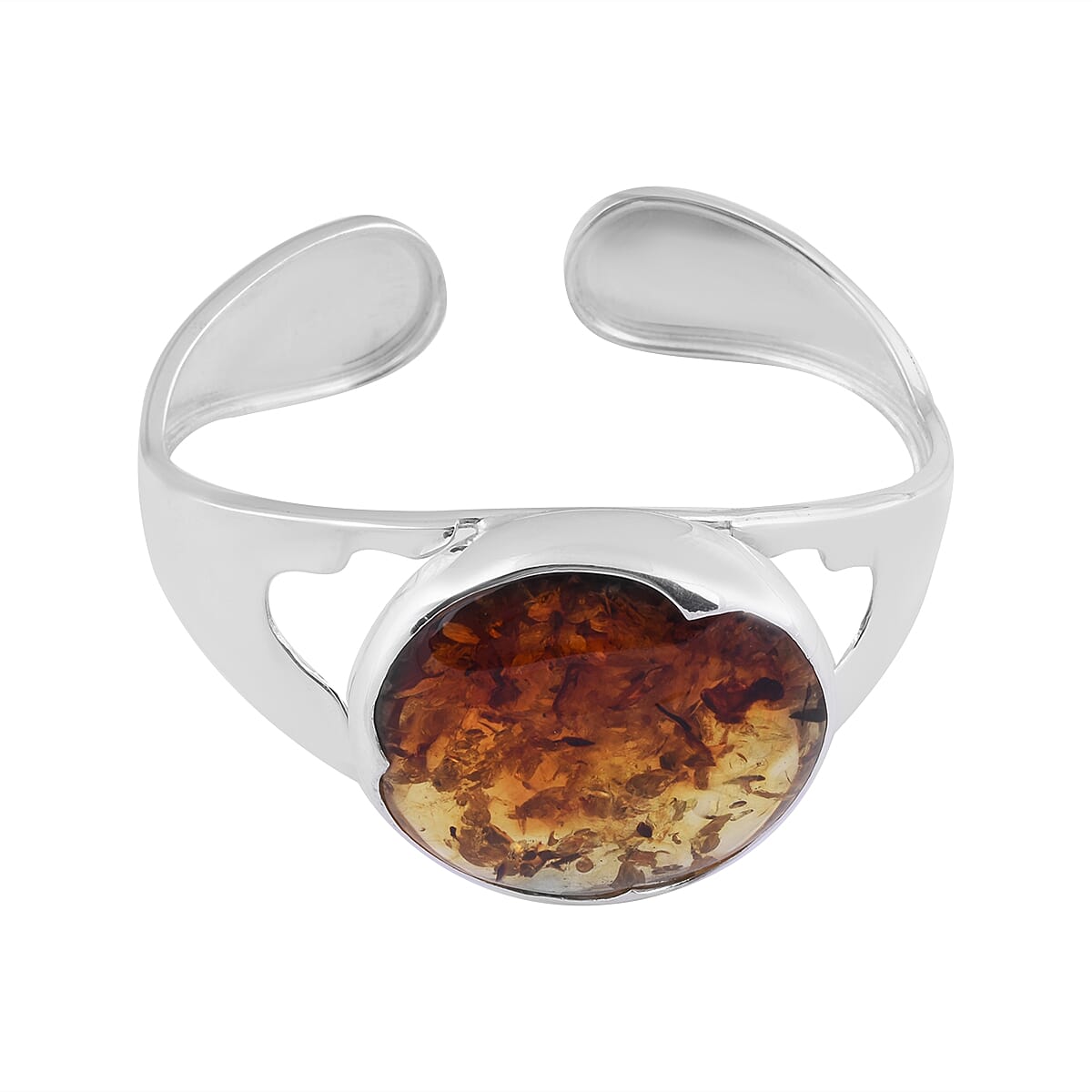 Natural Bi-Colour Baltic Amber Bangle (Size 7) in Sterling Silver, Silver Wt 12.10 Gms